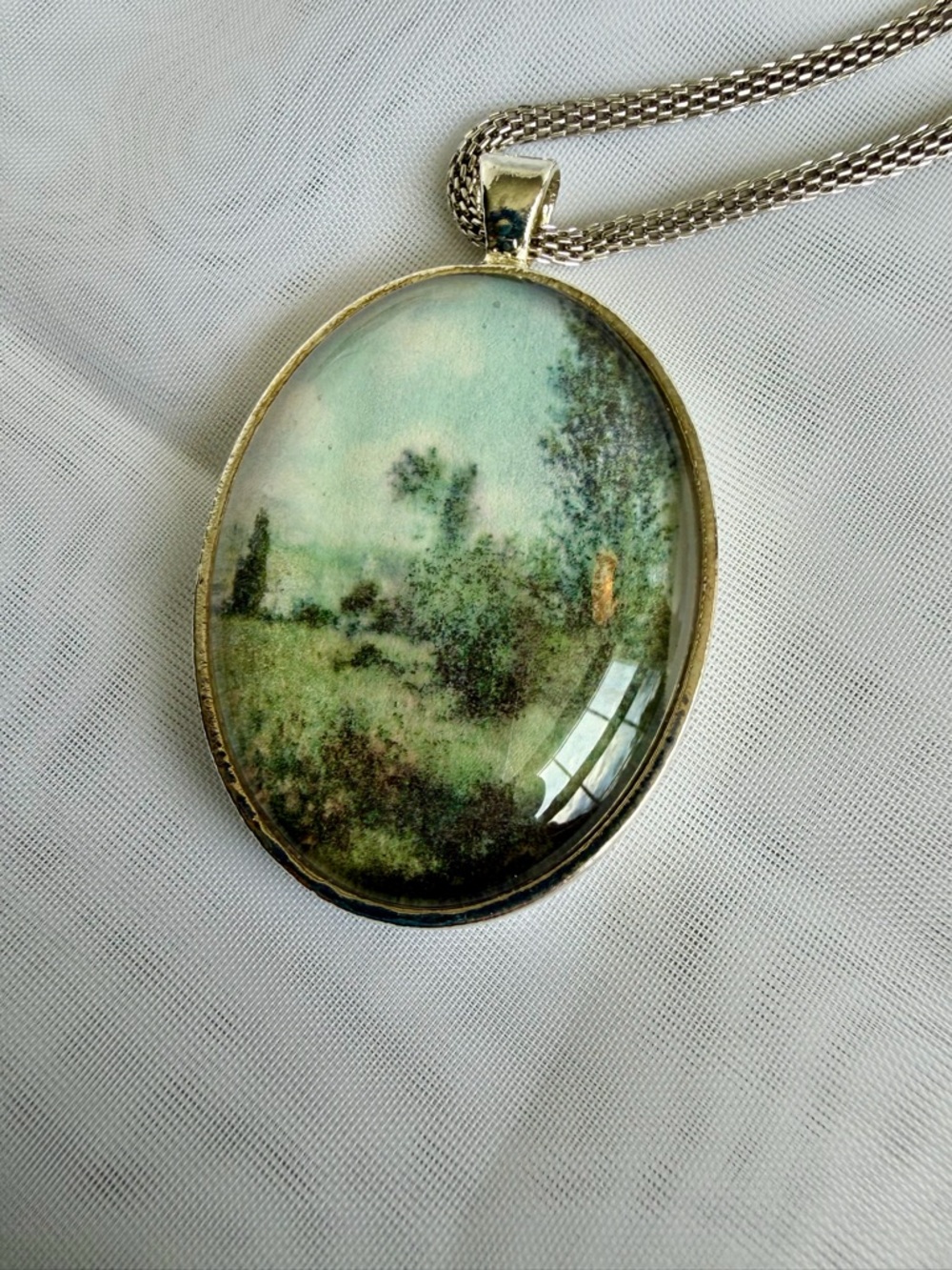 Handcrafted Green Landscape Pendant Necklace - Unbranded